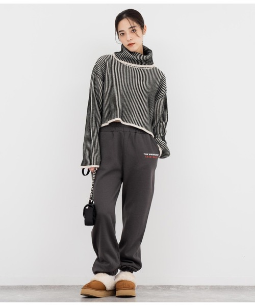 ANAP（アナップ）の「ワンポイント刺繍裏起毛スウェットジョガーパンツ（スウェットパンツ・レディース・スミクロ/ベージュ/ライトグレー・FREE）」の4枚目の写真