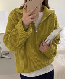 ハーフジップリブニット