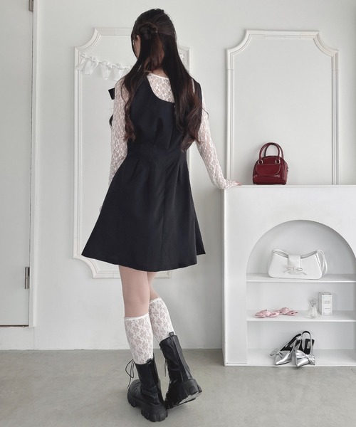 Loueme（ルエム）の「ウエストタックリボンフレアワンピース（ワンピース・レディース・グレー/ブラック・FREE）」の14枚目の写真