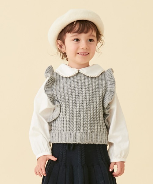 petit main（プティマイン）の「【リンク】パールニットドッキングトップス(キッズ)（シャツ/ブラウス・キッズ・ブラック/グレー/ベージュ・110cm/80ｃｍ/100cm/120cm/130cm/90cm）」の3枚目の写真