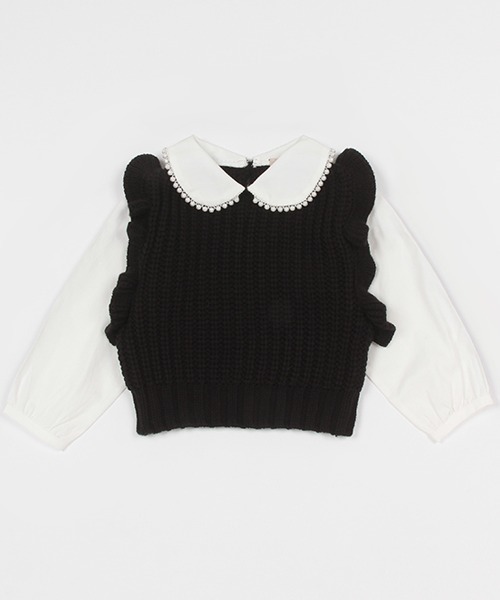 petit main（プティマイン）の「【リンク】パールニットドッキングトップス(キッズ)（シャツ/ブラウス・キッズ・ブラック/グレー/ベージュ・110cm/80ｃｍ/100cm/120cm/130cm/90cm）」の2枚目の写真