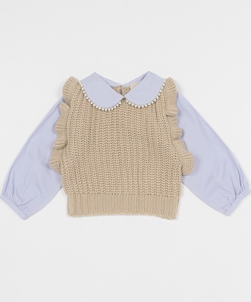 petit main（プティマイン）の「【リンク】パールニットドッキングトップス(キッズ)（シャツ/ブラウス・キッズ・ブラック/グレー/ベージュ・110cm/80ｃｍ/100cm/120cm/130cm/90cm）」の12枚目の写真