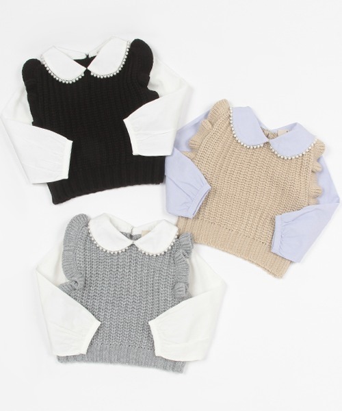 petit main（プティマイン）の「【リンク】パールニットドッキングトップス(キッズ)（シャツ/ブラウス・キッズ・ブラック/グレー/ベージュ・110cm/80ｃｍ/100cm/120cm/130cm/90cm）」の10枚目の写真
