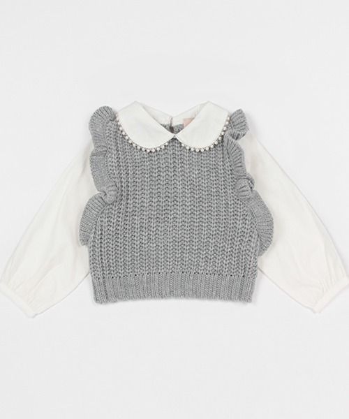 petit main（プティマイン）の「【リンク】パールニットドッキングトップス(キッズ)（シャツ/ブラウス・キッズ・ブラック/グレー/ベージュ・110cm/80ｃｍ/100cm/120cm/130cm/90cm）」の11枚目の写真