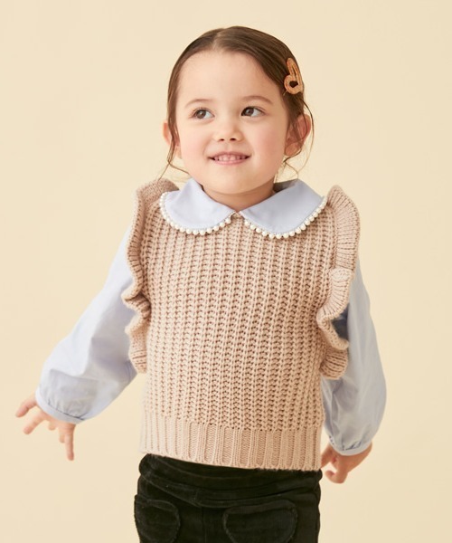 petit main（プティマイン）の「【リンク】パールニットドッキングトップス(キッズ)（シャツ/ブラウス・キッズ・ブラック/グレー/ベージュ・110cm/80ｃｍ/100cm/120cm/130cm/90cm）」の6枚目の写真