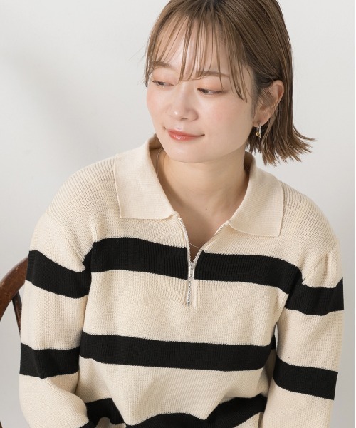 ad thie(アドティエ)の「ハーフジップ ボーダーニット(ニット/セーター・レディース・ブラウン/グレー/アイボリー/ブラック・FREE)」の19枚目の写真