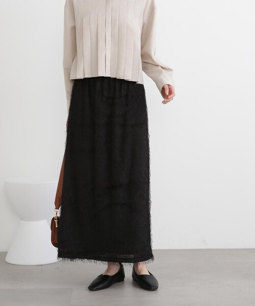 N.（N. Natural Beauty Basic）（エヌエヌナチュラルビューティーベーシック）の「◆フリンジＡラインスカート（スカート・レディース・ブラック/オフホワイト・MEDIUM）」の8枚目の写真