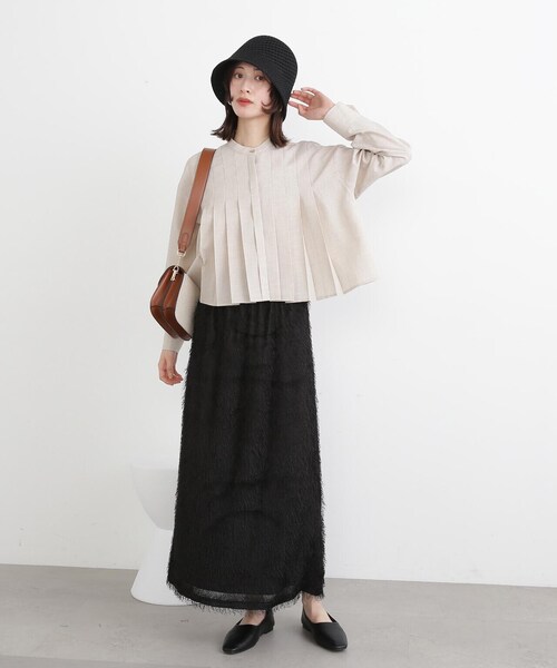 N.（N. Natural Beauty Basic）（エヌエヌナチュラルビューティーベーシック）の「◆フリンジＡラインスカート（スカート・レディース・ブラック/オフホワイト・MEDIUM）」の9枚目の写真