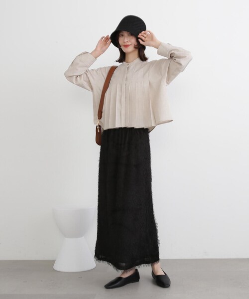 N.（N. Natural Beauty Basic）（エヌエヌナチュラルビューティーベーシック）の「◆フリンジＡラインスカート（スカート・レディース・ブラック/オフホワイト・MEDIUM）」の10枚目の写真