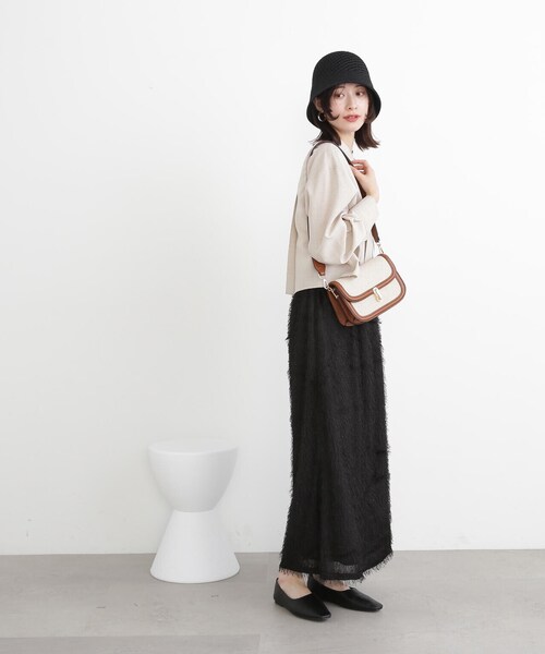 N.（N. Natural Beauty Basic）（エヌエヌナチュラルビューティーベーシック）の「◆フリンジＡラインスカート（スカート・レディース・ブラック/オフホワイト・MEDIUM）」の11枚目の写真