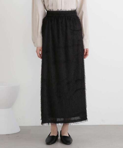 N.（N. Natural Beauty Basic）（エヌエヌナチュラルビューティーベーシック）の「◆フリンジＡラインスカート（スカート・レディース・ブラック/オフホワイト・MEDIUM）」の13枚目の写真