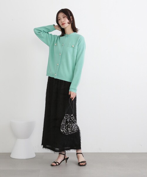 N.（N. Natural Beauty Basic）（エヌエヌナチュラルビューティーベーシック）の「◆フリンジＡラインスカート（スカート・レディース・ブラック/オフホワイト・MEDIUM）」の5枚目の写真