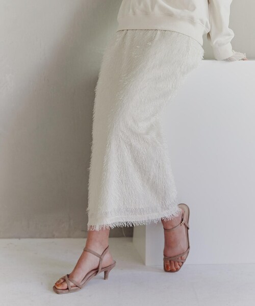 N.（N. Natural Beauty Basic）（エヌエヌナチュラルビューティーベーシック）の「◆フリンジＡラインスカート（スカート・レディース・ブラック/オフホワイト・MEDIUM）」の2枚目の写真