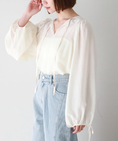 archives(アルシーヴ)の「2wayパイピング楊柳BL(シャツ/ブラウス・レディース・ブルー/ブラック/アイボリー・MEDIUM)」の6枚目の写真