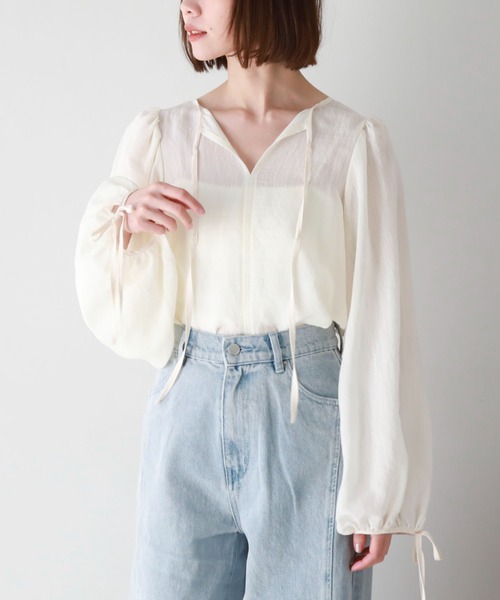 archives(アルシーヴ)の「2wayパイピング楊柳BL(シャツ/ブラウス・レディース・ブルー/ブラック/アイボリー・MEDIUM)」の4枚目の写真