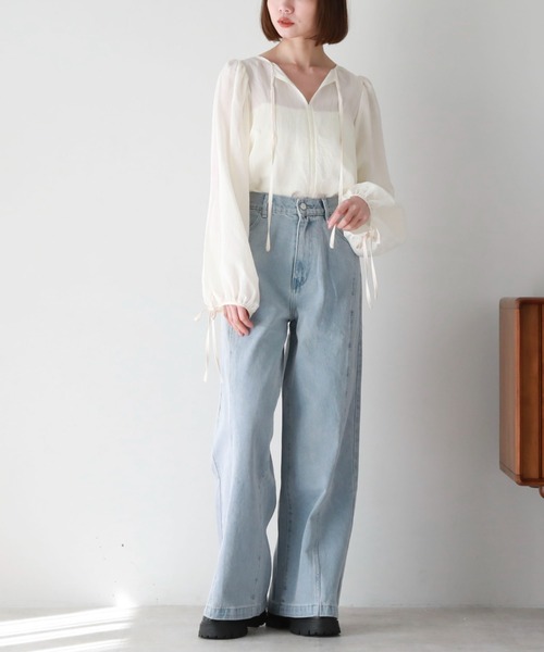 archives(アルシーヴ)の「2wayパイピング楊柳BL(シャツ/ブラウス・レディース・ブルー/ブラック/アイボリー・MEDIUM)」の7枚目の写真