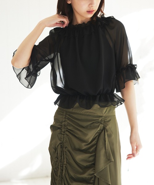 SETUP7(セットアップセブン)の「【SETUP7】シアーシャーリングブラウス SCCH496(Tシャツ/カットソー・レディース・ホワイト/ブラック・FREE)」の2枚目の写真