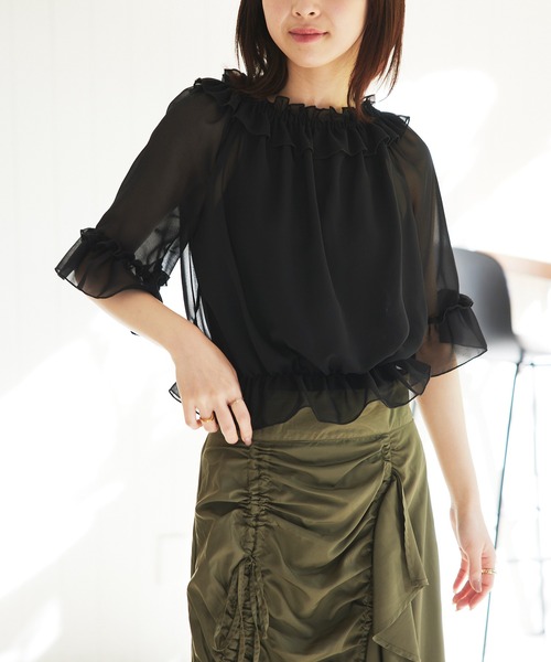 SETUP7(セットアップセブン)の「【SETUP7】シアーシャーリングブラウス SCCH496(Tシャツ/カットソー・レディース・ホワイト/ブラック・FREE)」の4枚目の写真