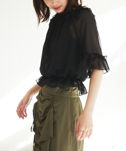 SETUP7(セットアップセブン)の「【SETUP7】シアーシャーリングブラウス SCCH496(Tシャツ/カットソー・レディース・ホワイト/ブラック・FREE)」の3枚目の写真