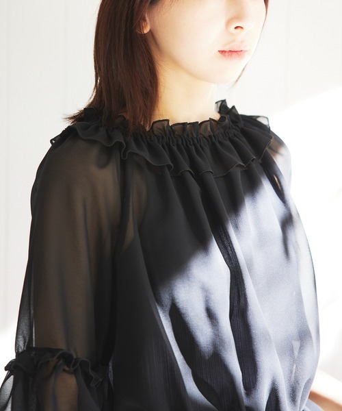 SETUP7(セットアップセブン)の「【SETUP7】シアーシャーリングブラウス SCCH496(Tシャツ/カットソー・レディース・ホワイト/ブラック・FREE)」の8枚目の写真