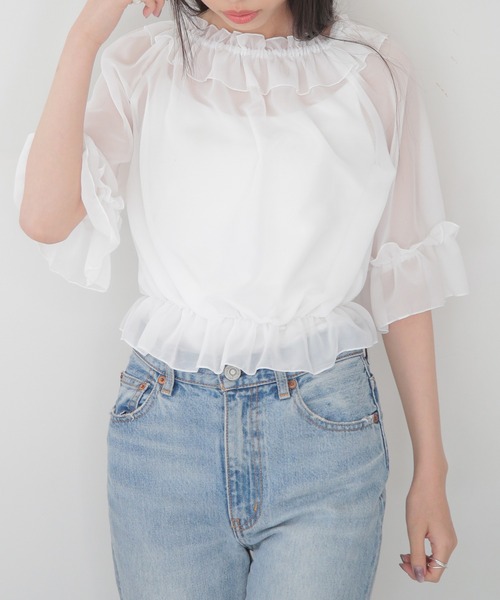 SETUP7(セットアップセブン)の「【SETUP7】シアーシャーリングブラウス SCCH496(Tシャツ/カットソー・レディース・ホワイト/ブラック・FREE)」の12枚目の写真