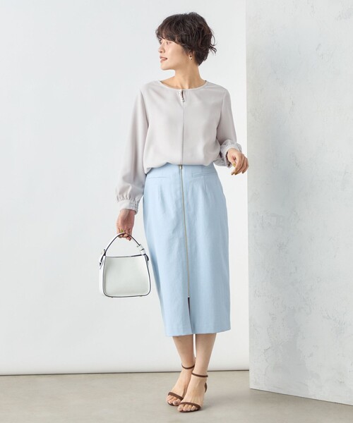 NOLLEY’S Sophi（ノーリーズソフィ）の「ウォッシャブルシェルタリングジップタイトスカート（スカート・レディース・キナリ/ライトグリーン/サックスブルー/ネイビー・38/36/34/40）」の6枚目の写真