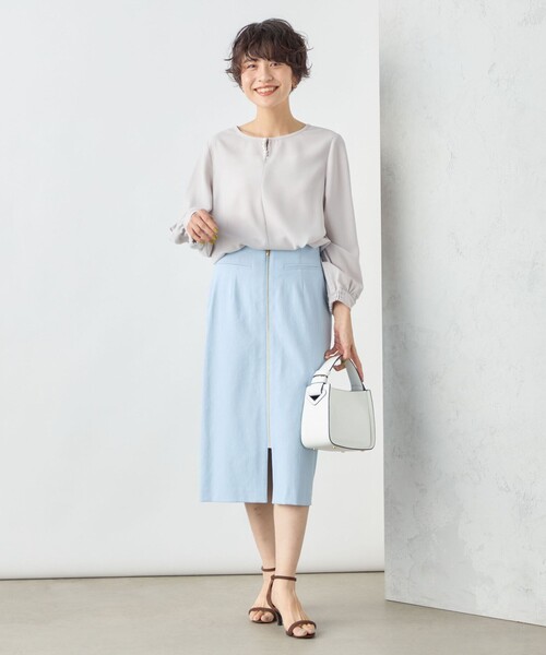 NOLLEY’S Sophi（ノーリーズソフィ）の「ウォッシャブルシェルタリングジップタイトスカート（スカート・レディース・キナリ/ライトグリーン/サックスブルー/ネイビー・38/36/34/40）」の21枚目の写真
