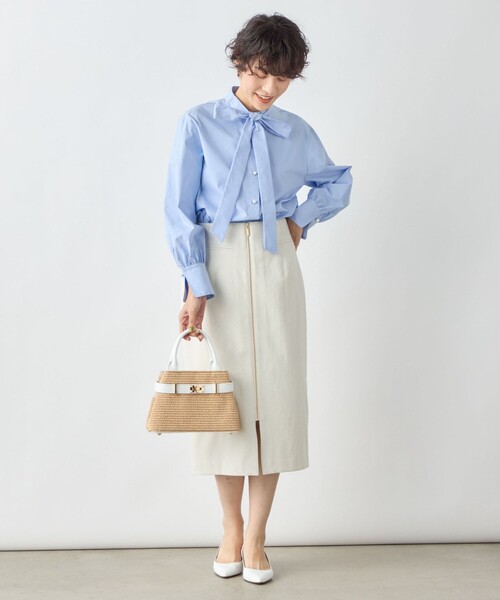 NOLLEY’S Sophi（ノーリーズソフィ）の「ウォッシャブルシェルタリングジップタイトスカート（スカート・レディース・キナリ/ライトグリーン/サックスブルー/ネイビー・38/36/34/40）」の2枚目の写真