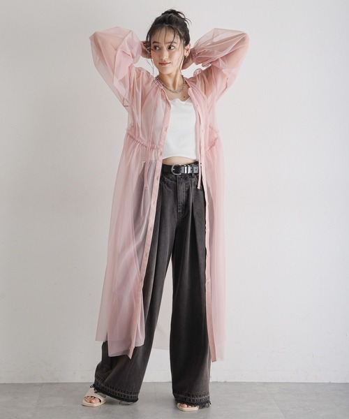 RAGEBLUE（レイジブルー）の「ボリュームスリーブ/チュールシアーギャザーワンピース（ワンピース・レディース・ブラック/ホワイト/ピンク・FREE）」の3枚目の写真