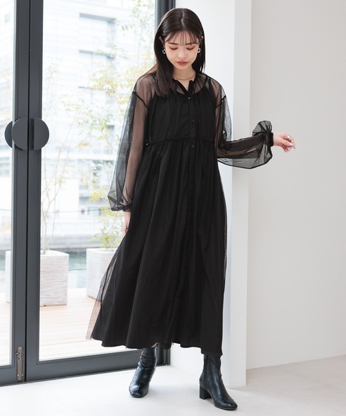 RAGEBLUE（レイジブルー）の「ボリュームスリーブ/チュールシアーギャザーワンピース（ワンピース・レディース・ブラック/ホワイト/ピンク・FREE）」の21枚目の写真