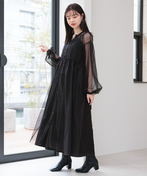 RAGEBLUE（レイジブルー）の「ボリュームスリーブ/チュールシアーギャザーワンピース（ワンピース・レディース・ブラック/ホワイト/ピンク・FREE）」の22枚目の写真