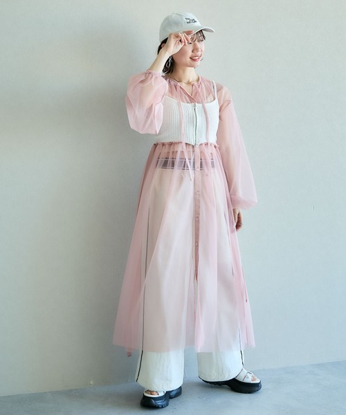 RAGEBLUE（レイジブルー）の「ボリュームスリーブ/チュールシアーギャザーワンピース（ワンピース・レディース・ブラック/ホワイト/ピンク・FREE）」の10枚目の写真