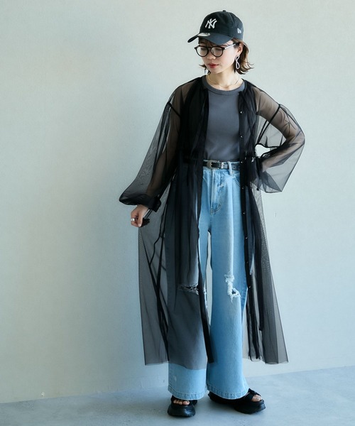 RAGEBLUE（レイジブルー）の「ボリュームスリーブ/チュールシアーギャザーワンピース（ワンピース・レディース・ブラック/ホワイト/ピンク・FREE）」の9枚目の写真