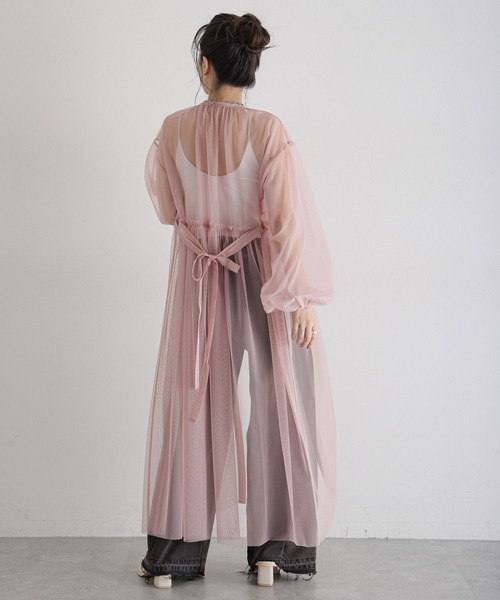 RAGEBLUE（レイジブルー）の「ボリュームスリーブ/チュールシアーギャザーワンピース（ワンピース・レディース・ブラック/ホワイト/ピンク・FREE）」の7枚目の写真