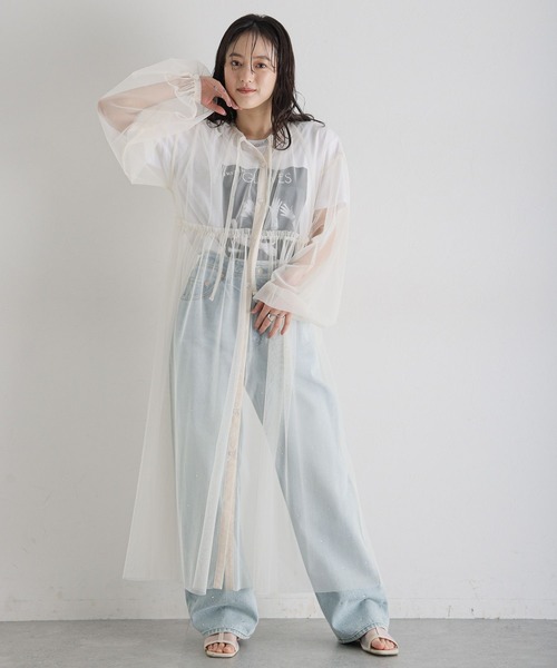 RAGEBLUE（レイジブルー）の「ボリュームスリーブ/チュールシアーギャザーワンピース（ワンピース・レディース・ブラック/ホワイト/ピンク・FREE）」の4枚目の写真