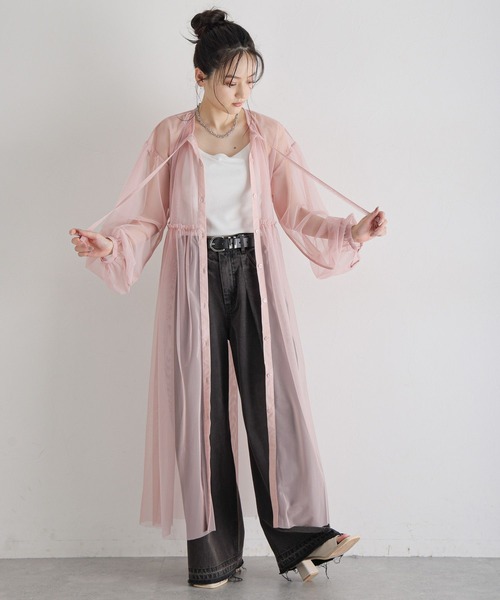 RAGEBLUE（レイジブルー）の「ボリュームスリーブ/チュールシアーギャザーワンピース（ワンピース・レディース・ブラック/ホワイト/ピンク・FREE）」の6枚目の写真