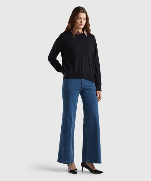 BENETTON (UNITED COLORS OF BENETTON)（ベネトンユナイテッドカラーズオブベネトン）の「ストレッチワイドデニムパンツ（デニムパンツ・レディース・ダークインディゴブルー/ライトインディゴブルー・40/38/42/36）」の4枚目の写真