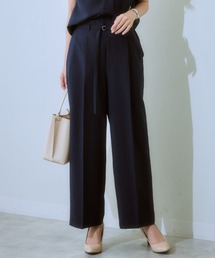 7days Life Styling | 麻調合繊共布ベルト付ワイドパンツ（しわになりにくい・接触冷感・ＵＶカット・洗える）(スラックス)