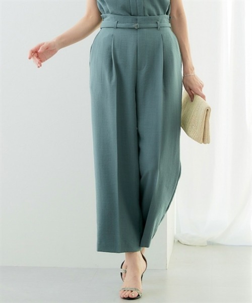7days Life Styling(セブンデイズライフスタイリング)の「麻調合繊共布ベルト付ワイドパンツ(しわになりにくい・接触冷感・UVカット・洗える)(スラックス・レディース・モカ/ネイビー/ライトベージュ/グリーン/チャコールグレー・S/M/L/LL)」の4枚目の写真