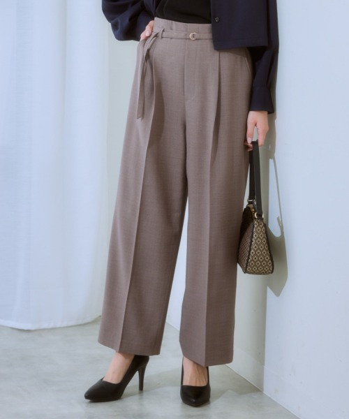 7days Life Styling(セブンデイズライフスタイリング)の「麻調合繊共布ベルト付ワイドパンツ(しわになりにくい・接触冷感・UVカット・洗える)(スラックス・レディース・モカ/ネイビー/ライトベージュ/グリーン/チャコールグレー・S/M/L/LL)」の3枚目の写真