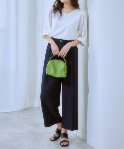 7days Life Styling(セブンデイズライフスタイリング)の「麻調合繊共布ベルト付ワイドパンツ(しわになりにくい・接触冷感・UVカット・洗える)(スラックス・レディース・モカ/ネイビー/ライトベージュ/グリーン/チャコールグレー・S/M/L/LL)」の20枚目の写真