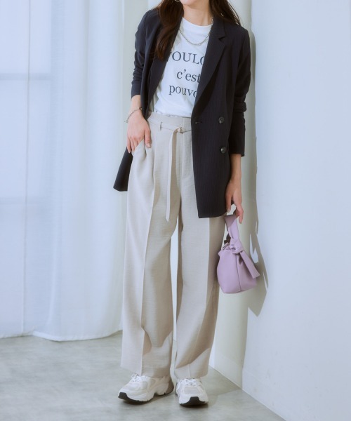 7days Life Styling(セブンデイズライフスタイリング)の「麻調合繊共布ベルト付ワイドパンツ(しわになりにくい・接触冷感・UVカット・洗える)(スラックス・レディース・モカ/ネイビー/ライトベージュ/グリーン/チャコールグレー・S/M/L/LL)」の16枚目の写真