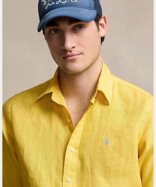 ［おすし]Ralph Lauren Blake M イエロー リネンシャツ クラシック フィット リネン シャツ