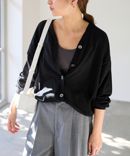 FRAMeWORK COTTONクレープドロストカーディガン ブラック FRAMeWORK COTTONクレープドロストカーディガン ブラック