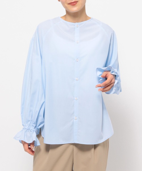 Elura（エルーラ）の「アイロンいらず2WAYブラウス（シャツ/ブラウス・レディース・ライトブルー/ホワイト/ホワイト系その他5・LARGE/MEDIUM）」の22枚目の写真