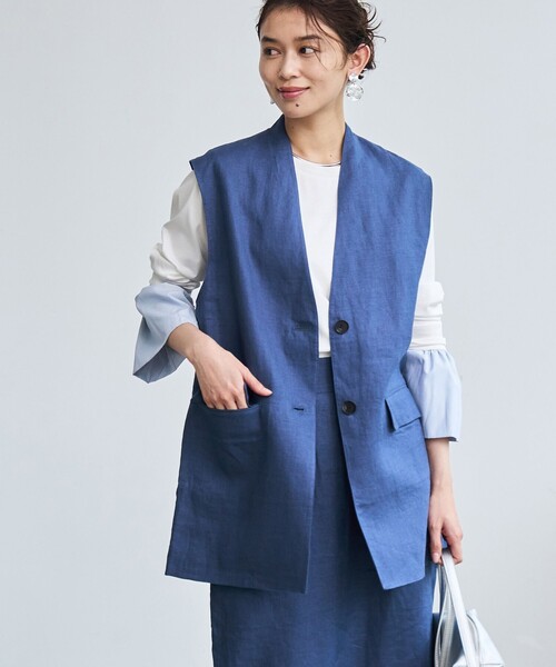 coen（コーエン）の「【RONEL】European Flax（ヨーロピアンフレックス） ジレ（セットアップ対応可能）（ベスト・レディース・ロイヤルブルー/ベージュ・M/S）」の2枚目の写真