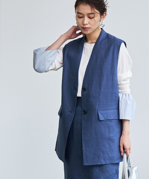 coen（コーエン）の「【RONEL】European Flax（ヨーロピアンフレックス） ジレ（セットアップ対応可能）（ベスト・レディース・ロイヤルブルー/ベージュ・M/S）」の4枚目の写真