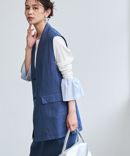 coen（コーエン）の「【RONEL】European Flax（ヨーロピアンフレックス） ジレ（セットアップ対応可能）（ベスト・レディース・ロイヤルブルー/ベージュ・M/S）」の5枚目の写真