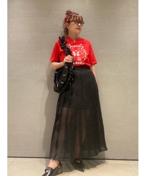 FURFURスカート、コラボTシャツ、KHA:KITシャツ　3点おまとめセット シャツドッキングチェックスカート(ロングスカート)｜スカート