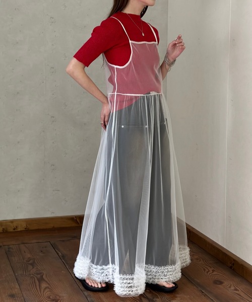 Per sist ence(パーシエンス)の「裾フリル チュールレイヤードキャミワンピース(ワンピース・レディース・ブラック/グレー/オフホワイト・FREE)」の2枚目の写真